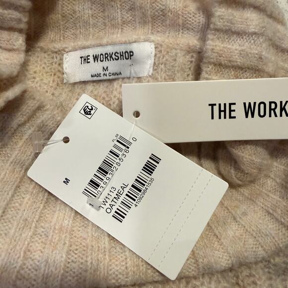 The Workshop NEW Oatmeal Beige Mock Neck Chunky Knit Sweater Medium Cozy Soft - Picture 5 of 8